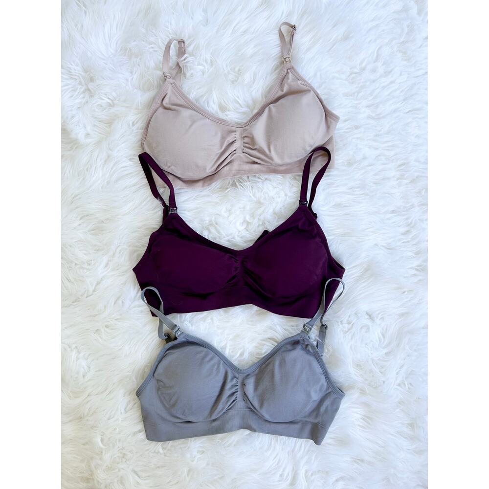 Motherhood Wireless Maternity/Nursing Bralettes - Neutral, Plum & Gray 3 Pack!